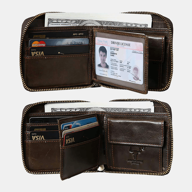 Men Genuine Leather RFID Blocking Anti-Theft Retro Multi-Functional Card Holder Wallet - MRSLM