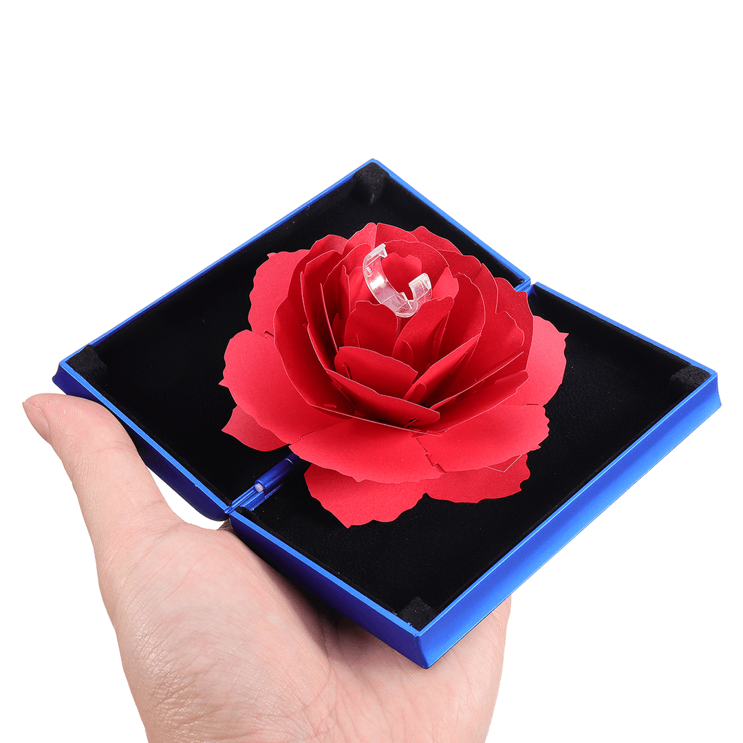 Folding Rotating Rectangle Rose Ring Box Birthday Valentine'S Day Jewelry Box - MRSLM