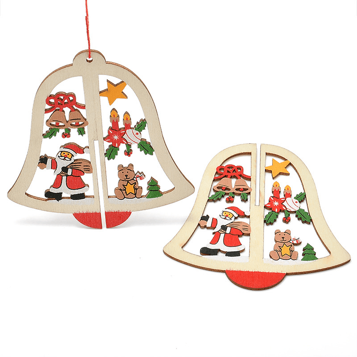 Christmas 3D Wooden Pendant Star Bell Tree Hang Ornaments Home Party Decorations Kids Gifts - MRSLM