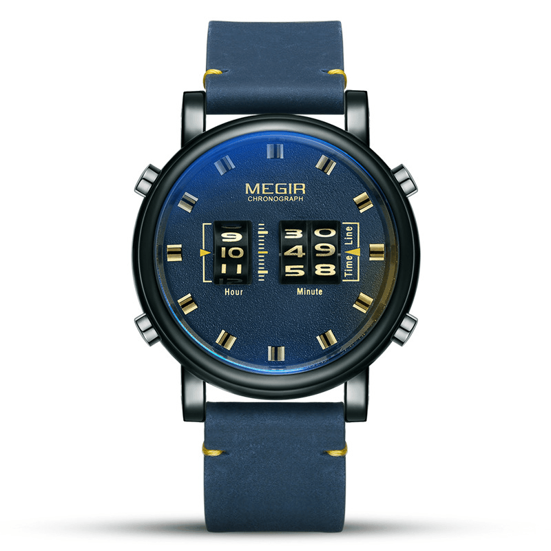 MEGIR 2137 Business Style Leather Strap Men Wrist Watch Unique Design Quartz Watches - MRSLM