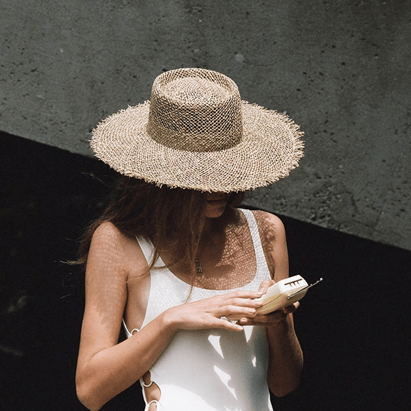 Women'S Breathable Green Straw Beach Sun Hat - MRSLM