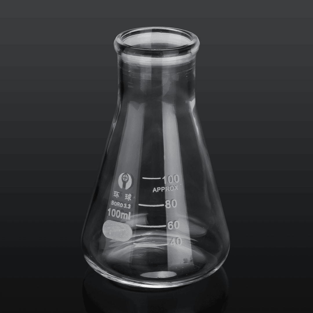 100Ml Lab Glass Erlenmeyer Conical Flask Bottle W/ Rim Borosilicate Laboratory Glassware - MRSLM