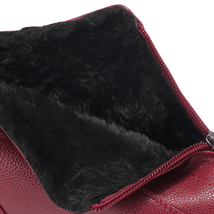 Front Zipper Wedges Fur Lining Casual Leather Boots - MRSLM