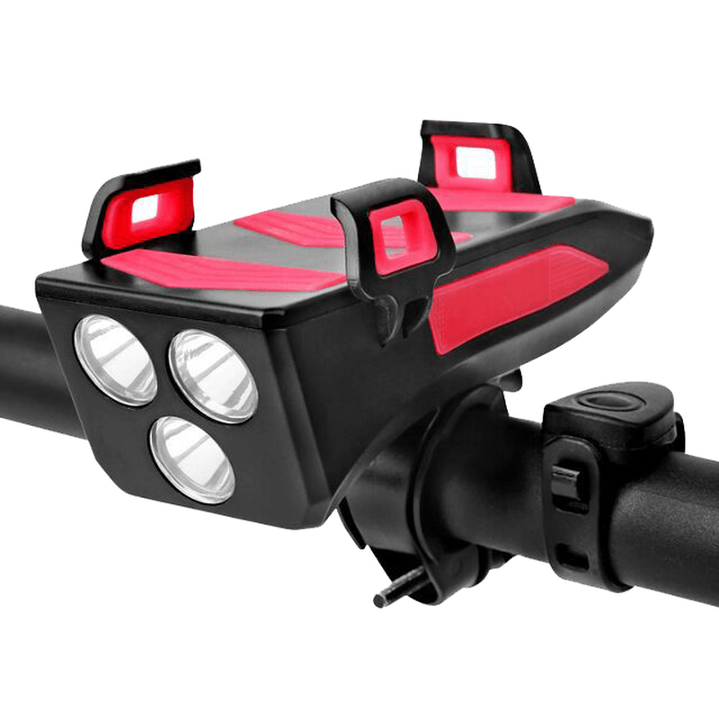 BIKIGHT Multi-Function 4 in 1 Bicycle Light USB Rechargeable LED Bike Headlight + Horn + Phone Holder + Power Bank Outdoor Cycling Lamp - MRSLM