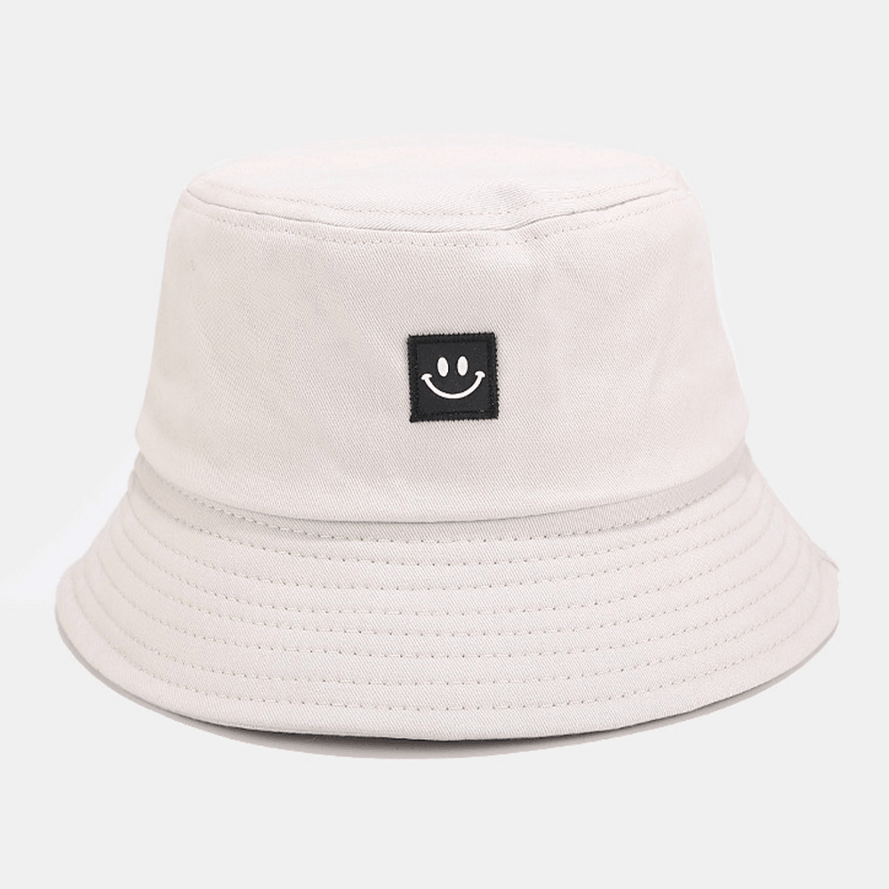 Unisex Smile Pattern Patch Wide Brim Sun Hat All-Match Outdoor Casual Sunshade Bucket Hat - MRSLM