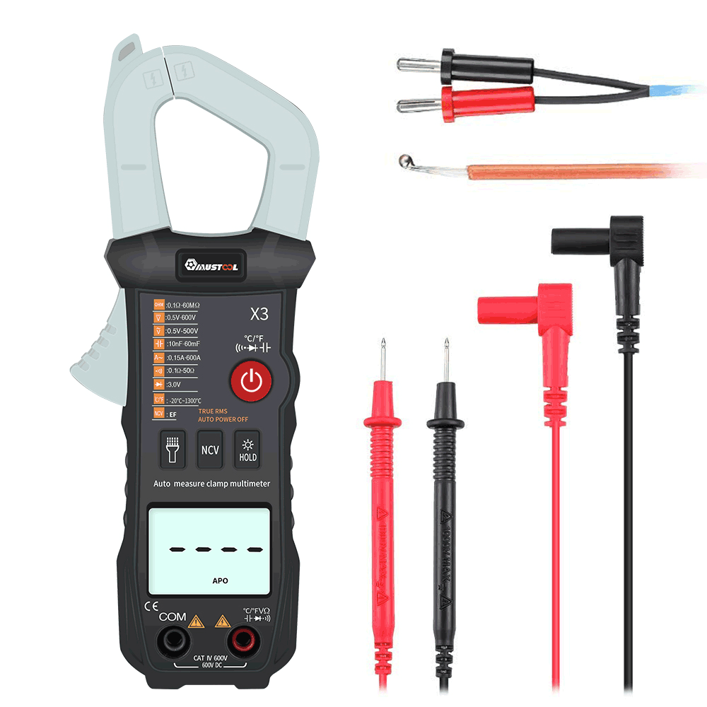 MUSTOOL X3 Fully Intelligent True RMS Clamp Meter 6000 Counts Automatic Identification Digital Multimeter with NCV ℃/℉ Resistor / Diode / On-Off Test / Capacitor Test - MRSLM