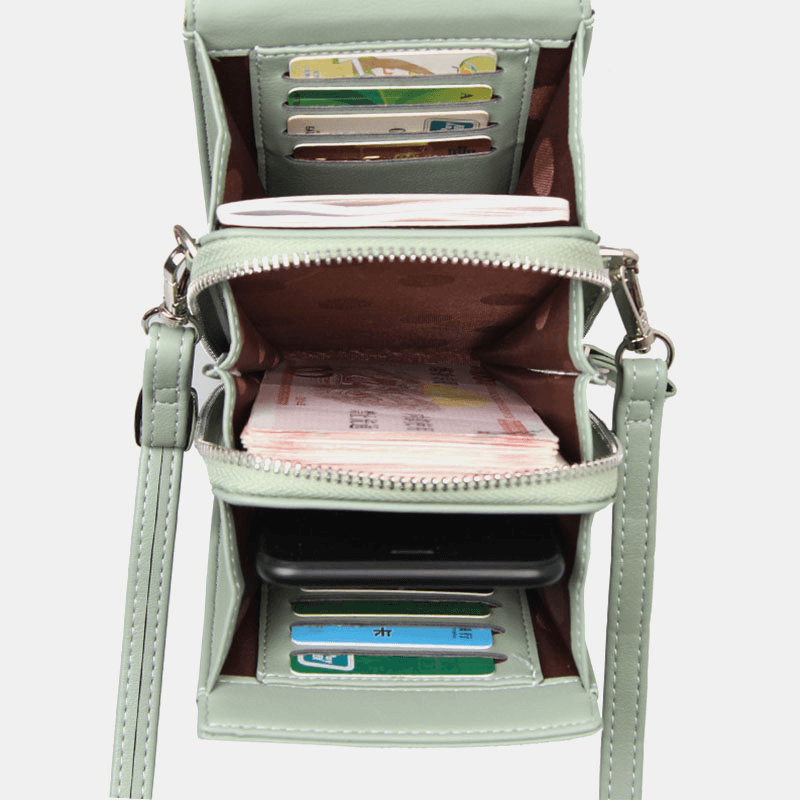 Women 8 Card Slots Phone Bag Solid Crossbody Bag Shoulder Bag - MRSLM