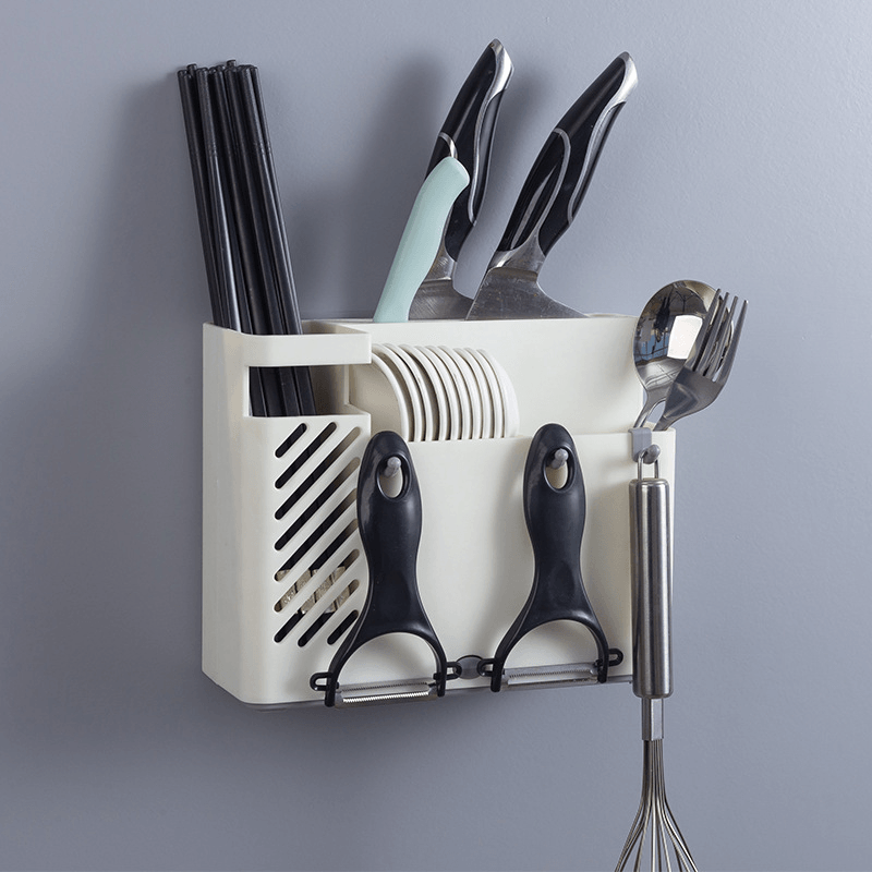 Creative Multifunction Kitchen Storage Organization Drain Chopstick Cage Wall Mounted Spoon Fork Racks Holder - MRSLM