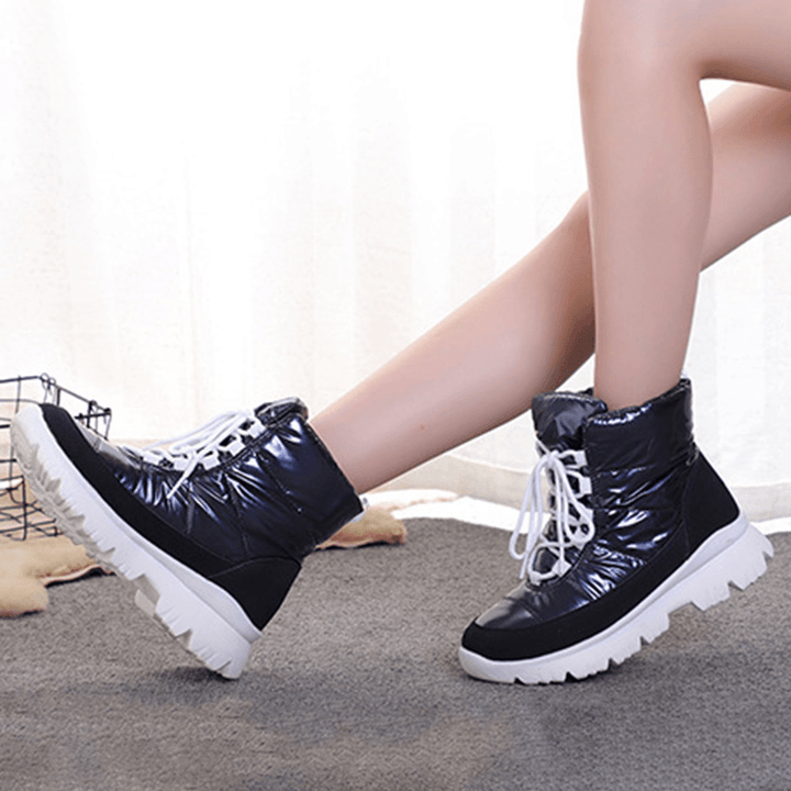 Women Comfy Warm Lining Waterproof Lace up Short Snow Boots - MRSLM