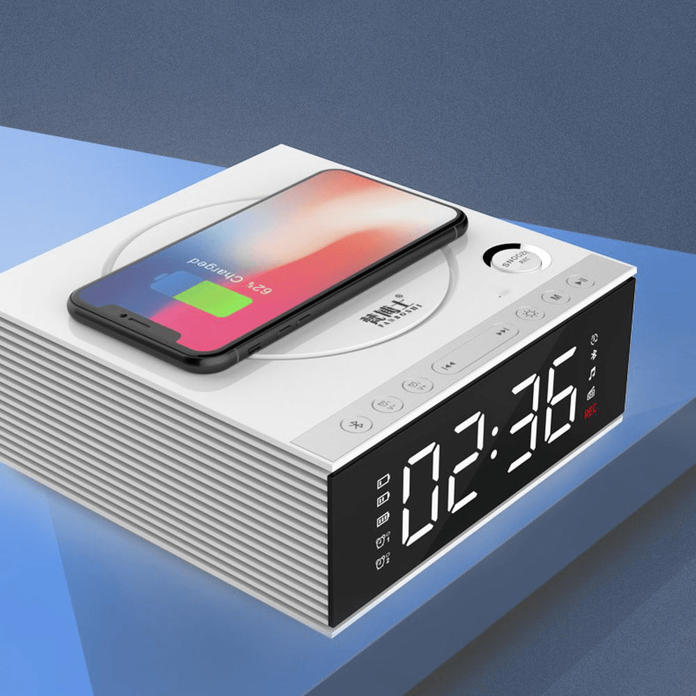 J21S Multifunctional Bluetooth Speaker Phone Wireless Charger FM Radio DIY Alarm Clock Music Record - MRSLM