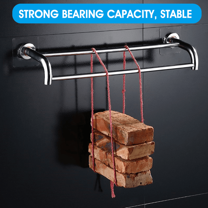 Bakeey 304 Stainless Steel Perforated Towel Rack Double Rod Shelf Strong Bearing Capacity for Home Hotel - MRSLM