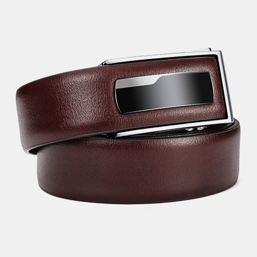 Men Genuine Leather Lvory Pattern 125CM Ratchet Dress Belt Automatic Buckle Business Jeans Suits Cowhide Belt - MRSLM