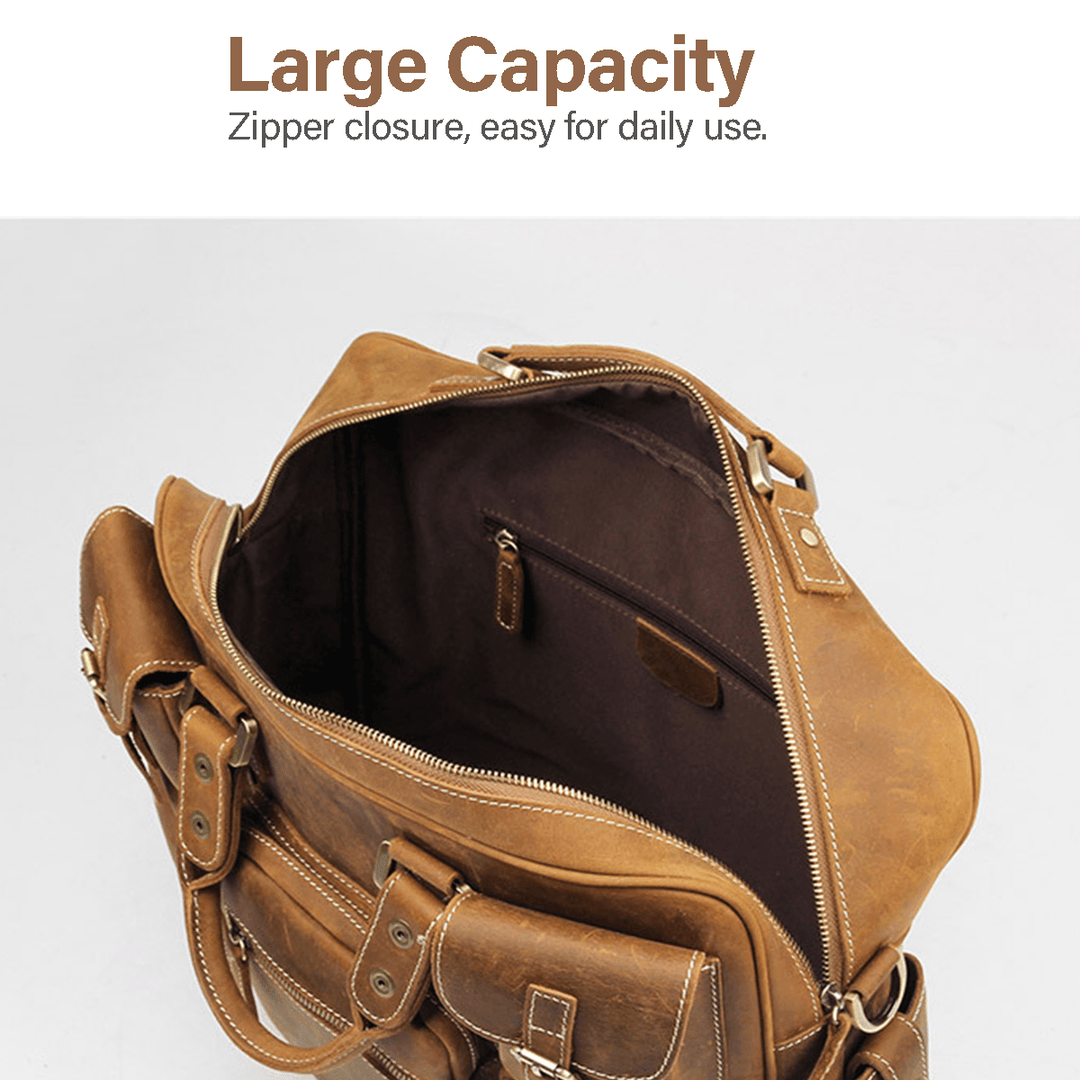 Men Genuine Leather Detachable Strap Large Multi-Pocket 15.6 Inch Laptop Bag Briefcase Messenger Bag Crossbody Bags - MRSLM