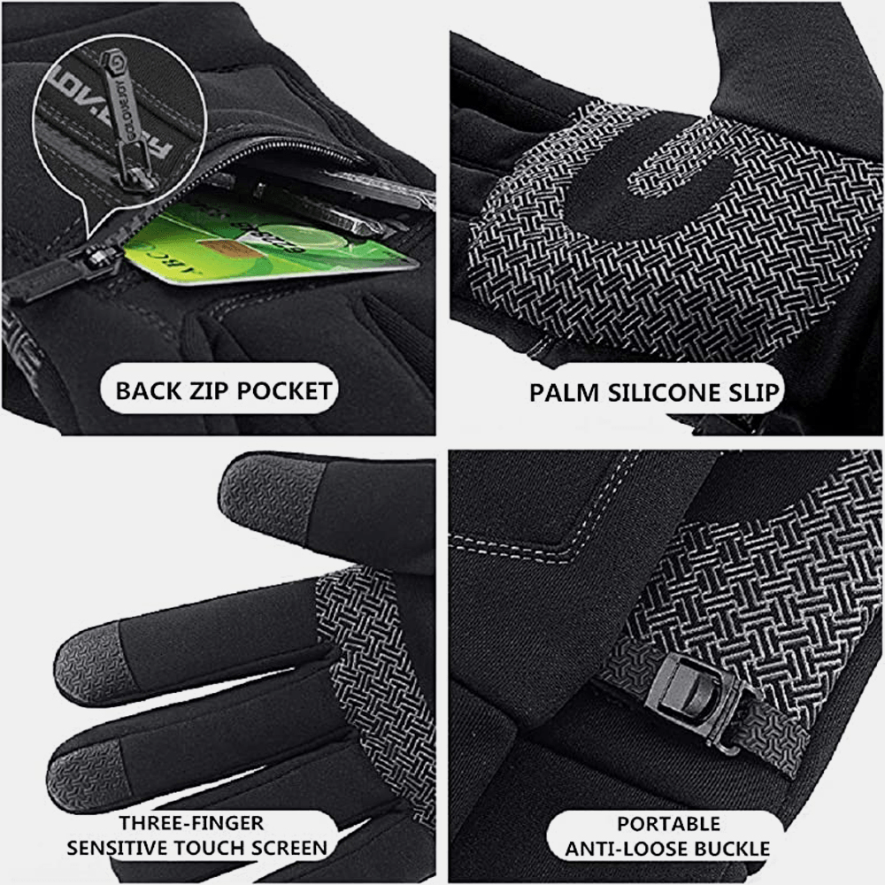 Unisex Winter Warm Touch Screen Gloves Waterproof Fleece Zipper Pocket Gloves Skiing Cycling Outdoor Sport Cold Protection Gloves - MRSLM