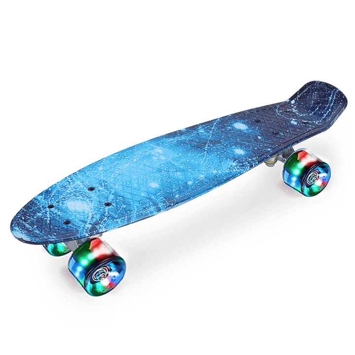 22 Inch Kids Skateboard Portable Mini Cruiser Retro Skate Board for Kids Boys Girls Youths Beginners Load 90Kg with Flashing Wheels - MRSLM