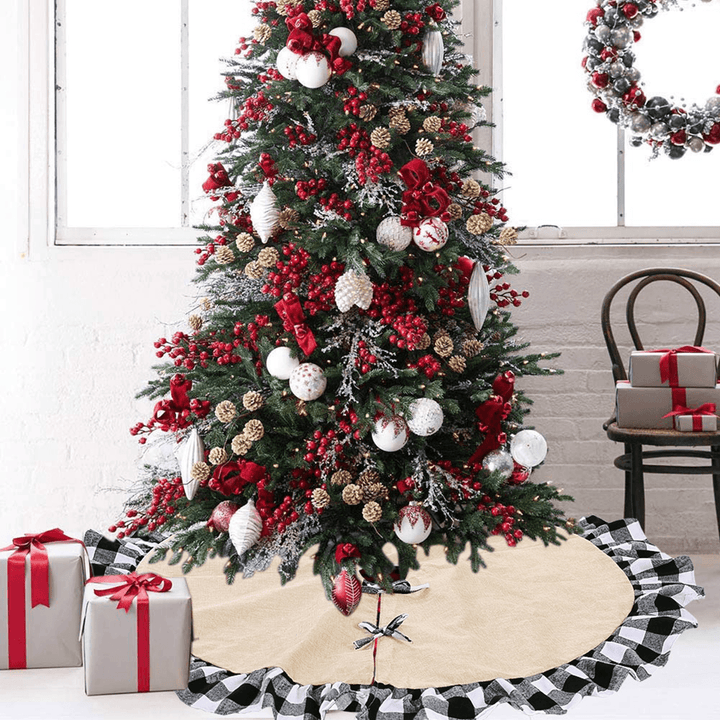 2020 Christmas Linen Lattice Tree Skirt round Carpet Christmas Decorations for Home Floor Mat New Year Xmas Tree Skirts - MRSLM