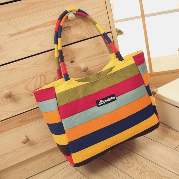 Women Large Capacity Waterproof Flower Stripe Handbag Tote - MRSLM