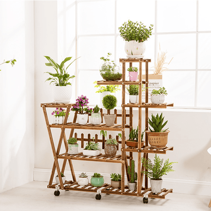 Multi Tier Wooden Flower Plant Display Stand Wood Shelf Storage Rack Indoor Home - MRSLM