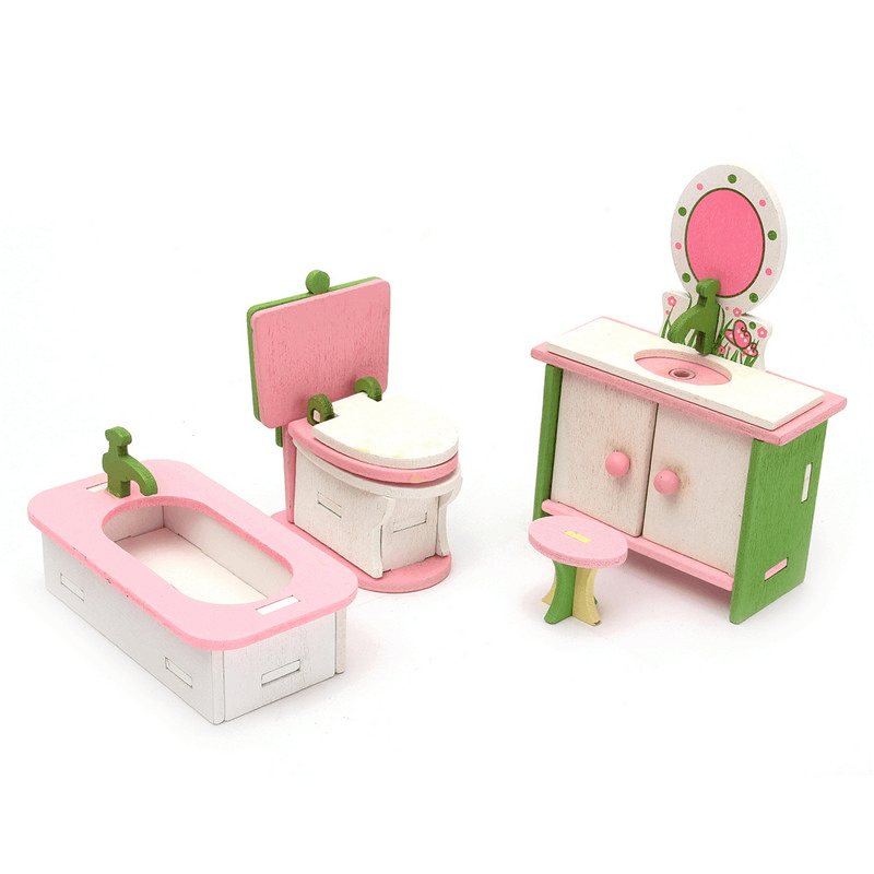 Wooden Furniture Set Doll House Miniature Room Accessories Kids Pretend Play Toy Gift Decor - MRSLM