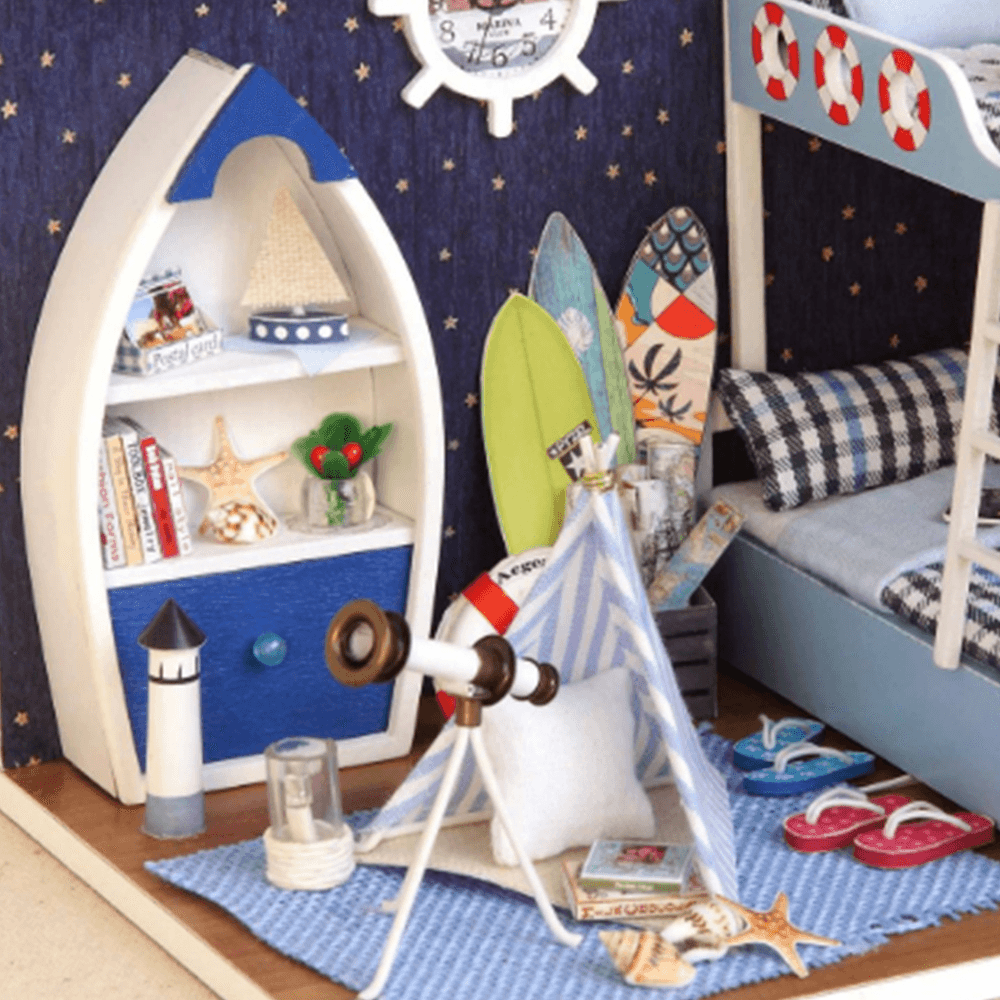 Creative Room DIY Handmade Assembly Doll House Miniature Furniture Kit with LED Light Dust Proof Cover Toy for Kids Birthday Gift Home Decoration Collection - MRSLM