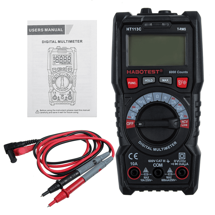 HT113C Professional Handheld LCD Digital Multimeter with Flashlight AC/DC Voltage Meter Amperemeter Ohmmeter Voltmeter Tool - MRSLM