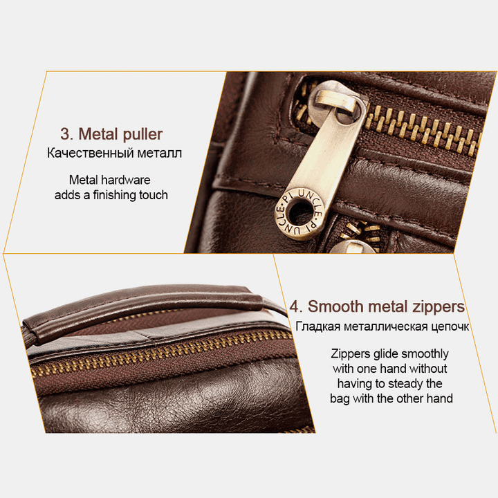 Men Genuine Leather Multifunction Multi-Carry 4 Card Slots Crossbody Bag Waist Bag - MRSLM