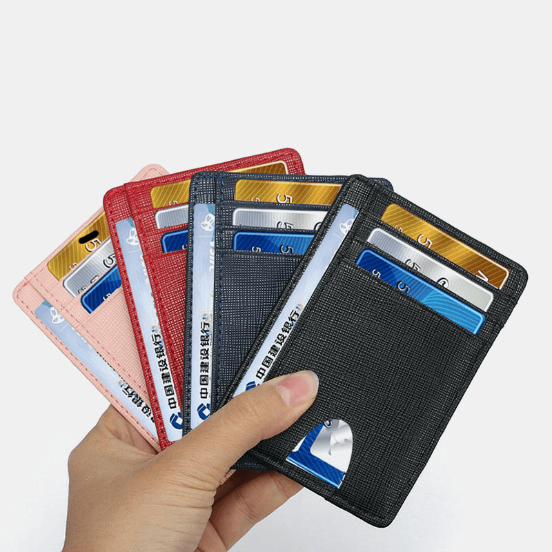 Women & Men Genuine Leather Card Holder Carbon Fiber Pattern RFID Multi-Card Slot Wallet - MRSLM