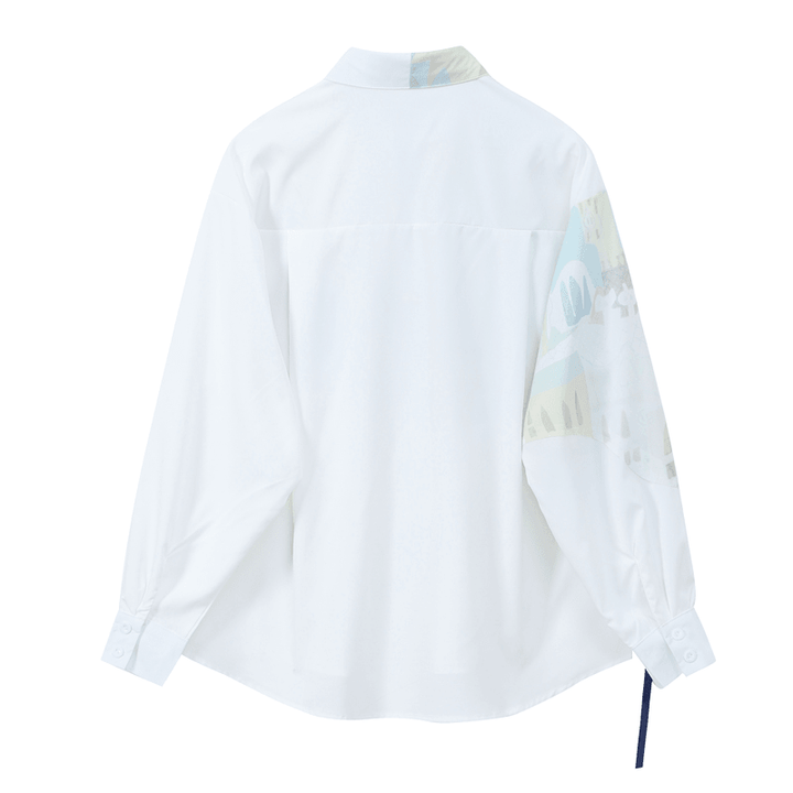 Irregular Streamer Design for Women with Printed Long-Sleeved Shirt - MRSLM