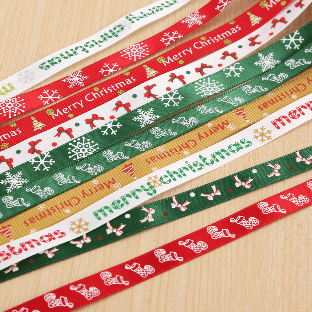 5 Yard 10Mm Printed Merry Christmas Tree Grosgrain Ribbon DIY Craft - MRSLM