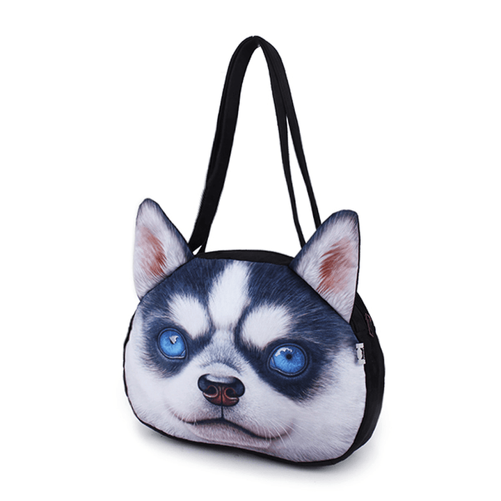 Women Cute Dog Head Shoulder Bags Casual 3D Animal Print Handbags Shopping Bags - MRSLM