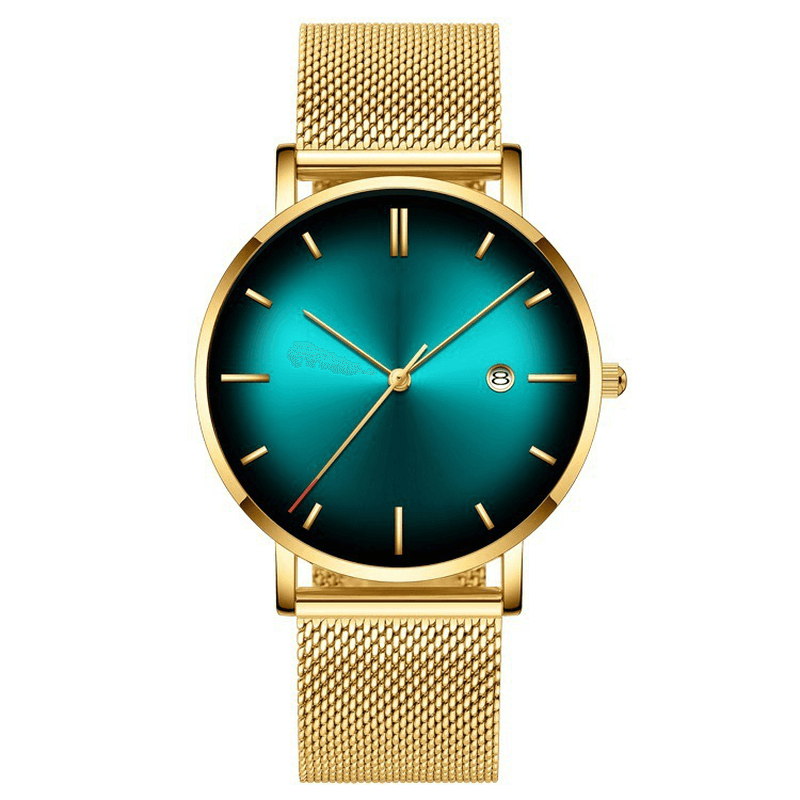 Fashion Casual Alloy Business Gradient Color Multi-Function Mesh Strap Quartz Watch - MRSLM