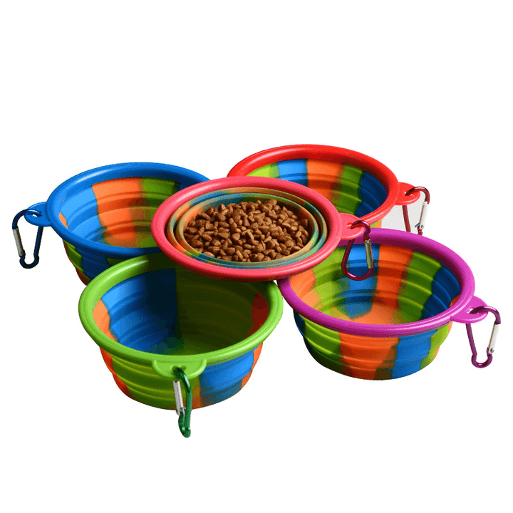 Camouflage Silicone Bowl Collapsible Portable Out Pet Bowl Cat and Dog Universal - MRSLM