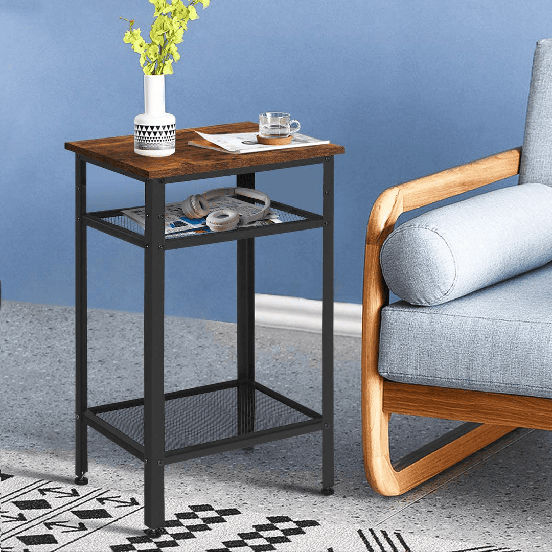 Nightstand End Table Sturdy Matte-Black Steel Frame Anti-Scratch and Rust-Free Tall Wood Accent End Tables for Bedroom Living Room - MRSLM