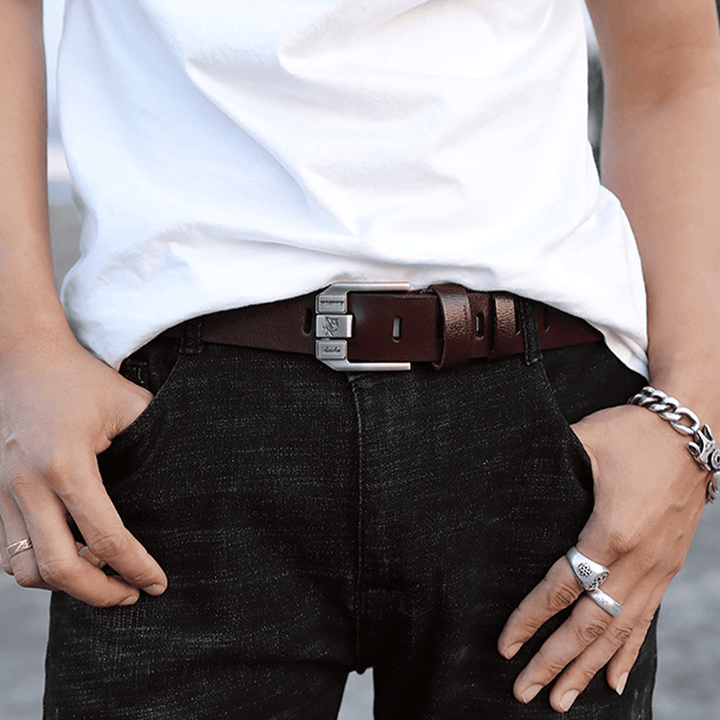 Men Genuine Leather 110/115/120/125Cm Square Pin Buckle Wild Casual Jeans Suits Cowhide Belt - MRSLM