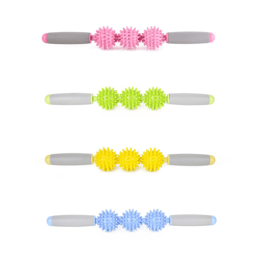 KALOAD 3-Balls Massage Stick Thorn Muscle Massage Roller Yoga Ball Fitness Fatigue Relaxion Tool - MRSLM