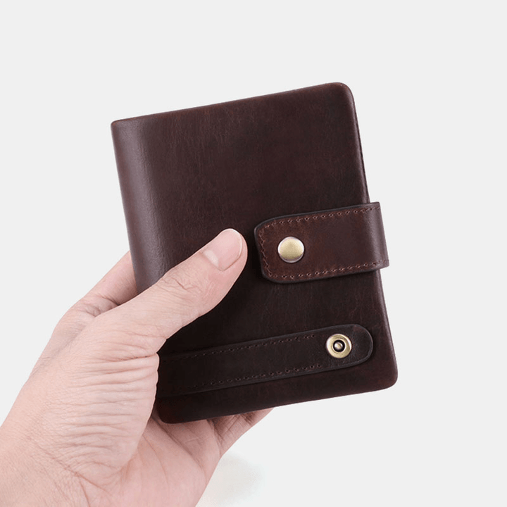 Men RFID Genuine Leather Anti-Theft Multi-Card Slots Retro Coin Wallet Foldable Card Holder Wallet - MRSLM