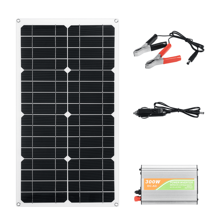 18V Solar Power System Solar Panel Battery Charger 300W Inverter 10A Controller Kit - MRSLM