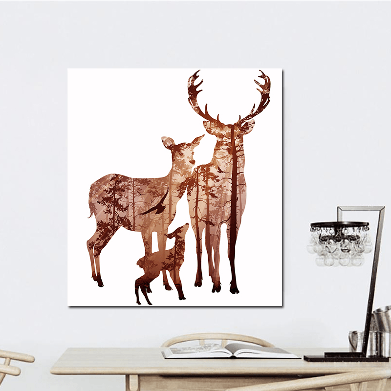 Miico Hand Painted Oil Paintings Simple Style Deer Family a Wall Art for Home Decoration Painting - MRSLM