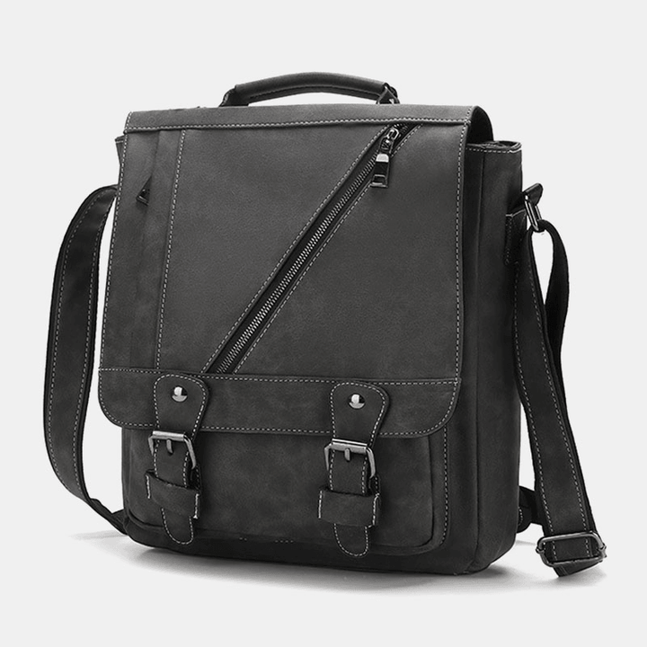 Men Faux Leather Retro Large Capacity Multi-Carry Handbag Crossbody Bag - MRSLM