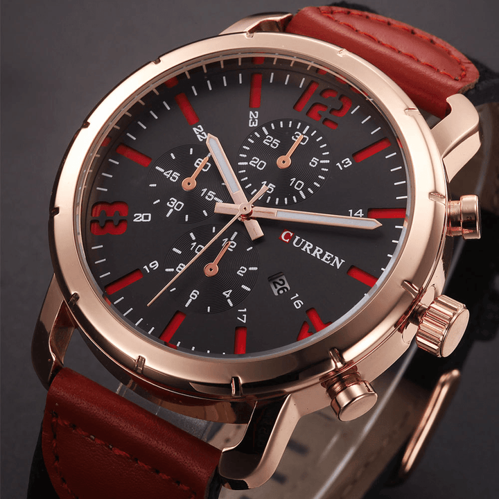 CURREN 8194 Date Display Casual Style Men Wrist Watch Leather Strap Analog Quartz Watch - MRSLM