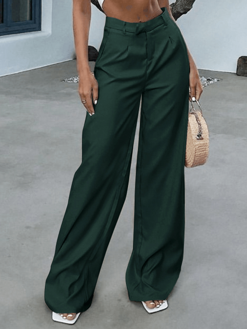 Women High Waist Wide Leg Simple Solid Elegant Casual Long Style Suit Trousers - MRSLM