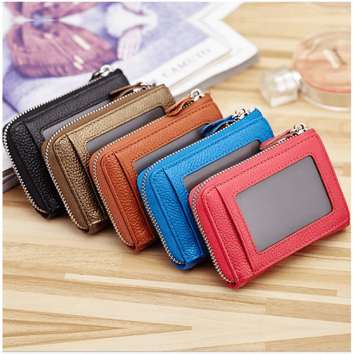 Women Men Genuine Leather Short Wallet Zipper Coin Bags Card Holder Key Bags - MRSLM