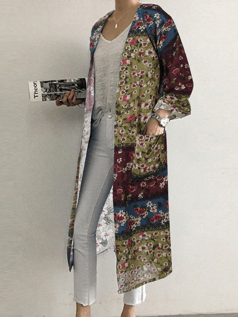 Open Front Floral Print Cotton Cardigans - MRSLM