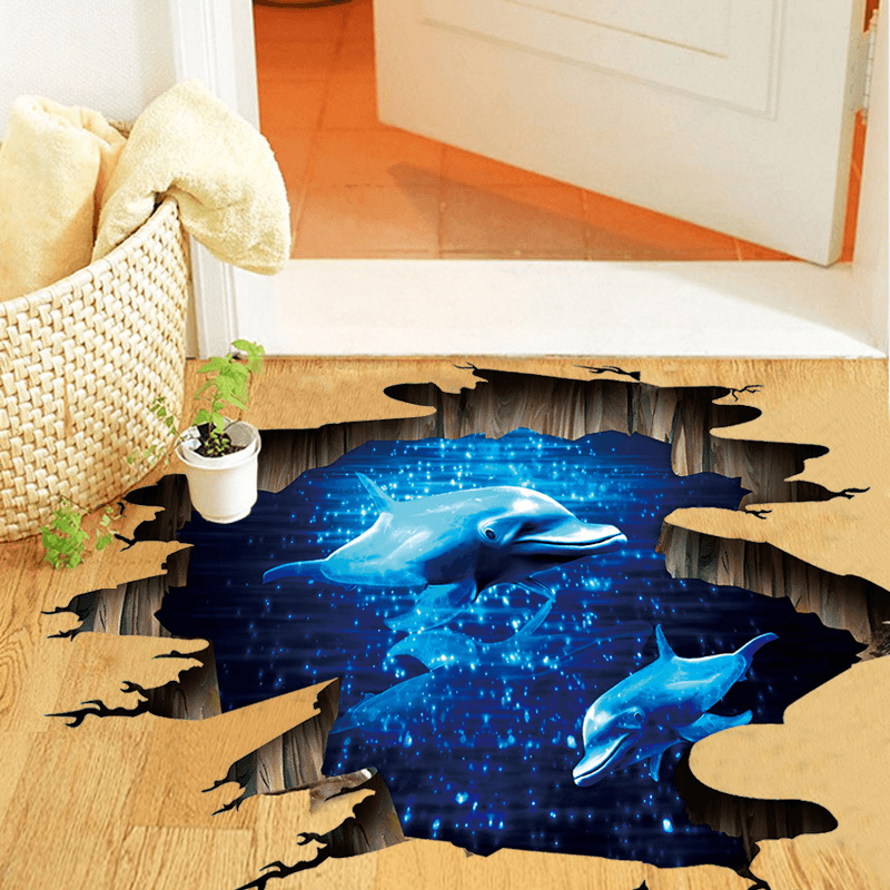 Miico Creative 3D Deep Sea Dolphin Removable Home Room Decorative Wall Floor Decor Sticker - MRSLM