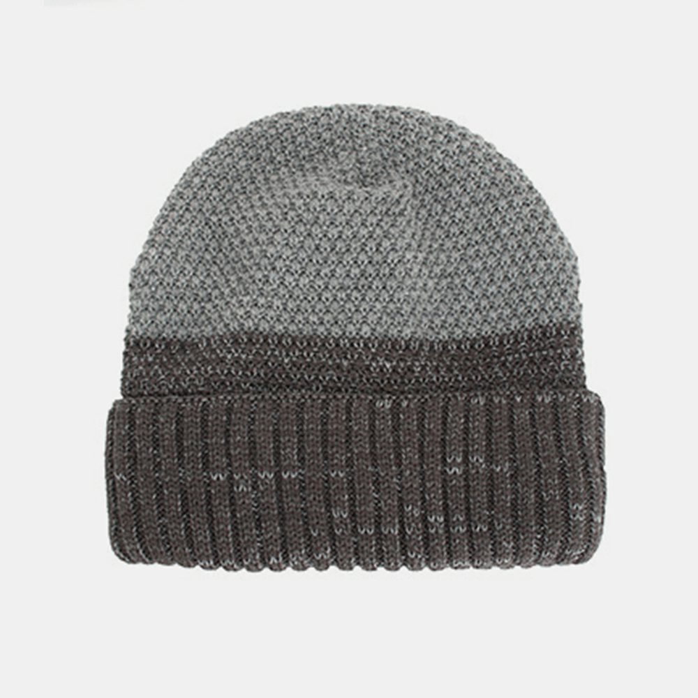 Men Polyester Cotton Autumn Winter plus Velvet Warmth Dual-Use Two-Color Knitted Hat Beanie Hat - MRSLM