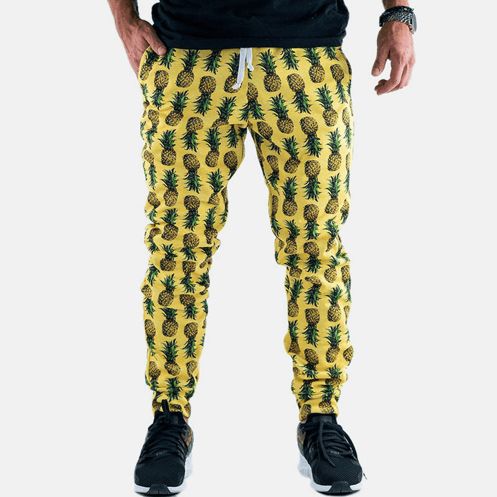 Men Pineapple Printed Hawaiian Style Cotton Casual Pants - MRSLM