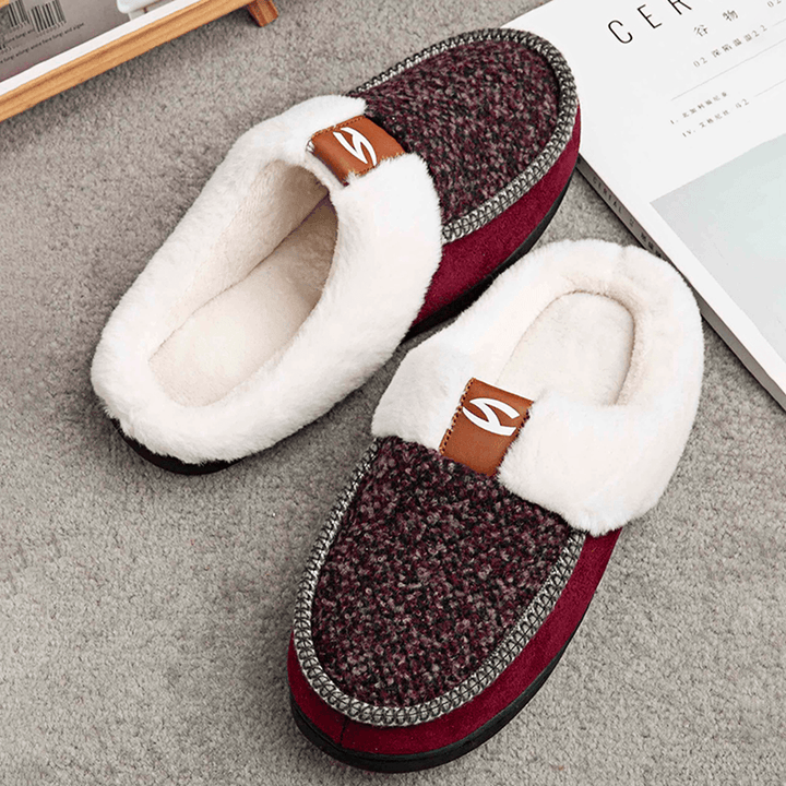 Men Lamb Wool Soft Sole Non-Slip plus Velvet Thicken Winter Warm Home Cotton Slippers - MRSLM