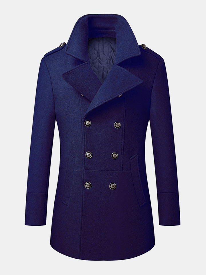 Mens British Style Double Breasted Woolen Lapel Regular Fit Thick Coat - MRSLM