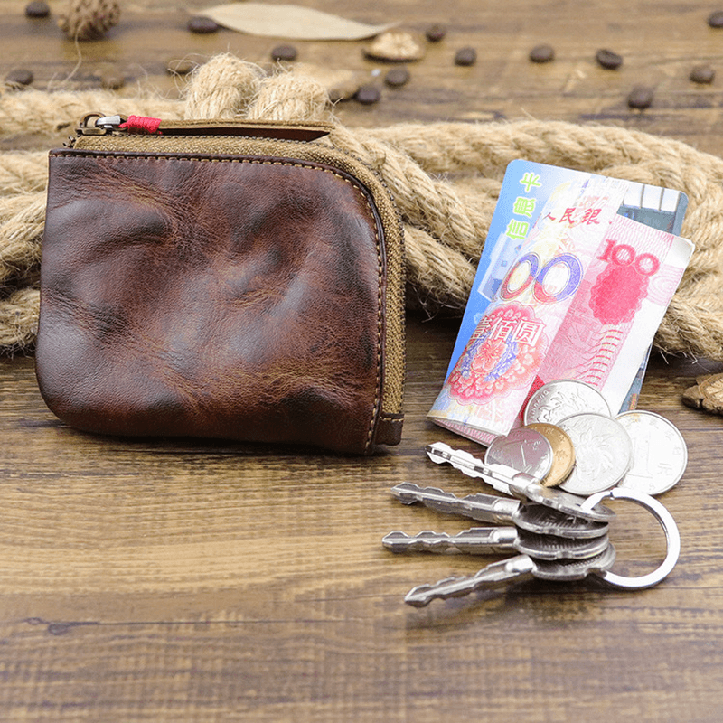 Men Genuine Leather Vinatge Casual Zipper Cash Wallet - MRSLM