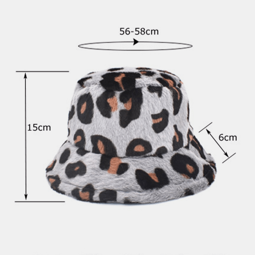 Unisex Plush Soft Warm Casual All-Match Cute Leopard Pattern Bucket Hat - MRSLM